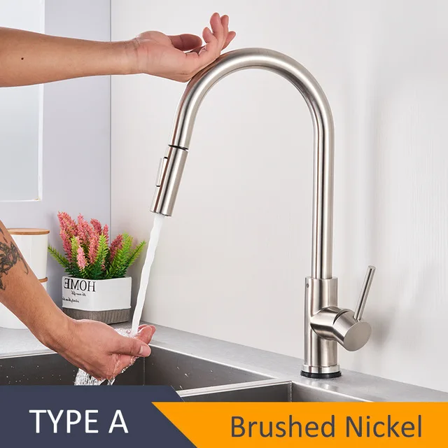 1270-A-Brushed-touch Сенсорный кухонный кран Senducs Выдвижная кухонная раковина из нержавеющей стали кран Интеллектуальный матовый датчик кран и смеситель для кухонной раковины - Цвет: 1270-A-Brushed-touch