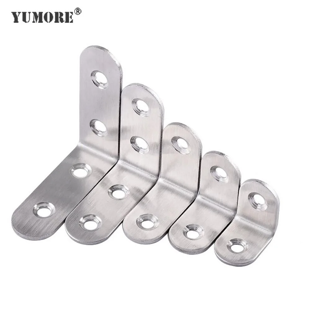 

YUMORE 10PCS Stainless Steel 90 Degree Angle Corner Brace L Brackets Fasteners Corner Stand Supporting Furniture Hardware