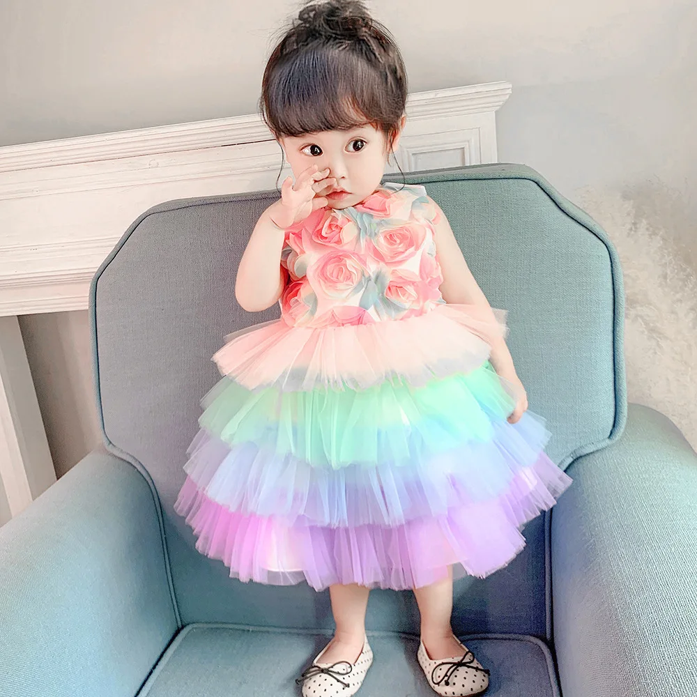 

Infant Baby Baptism Dress For Newborn Toddler Flower Mesh Photography Clothes One Year Princess Tutu Birthday Party Costume