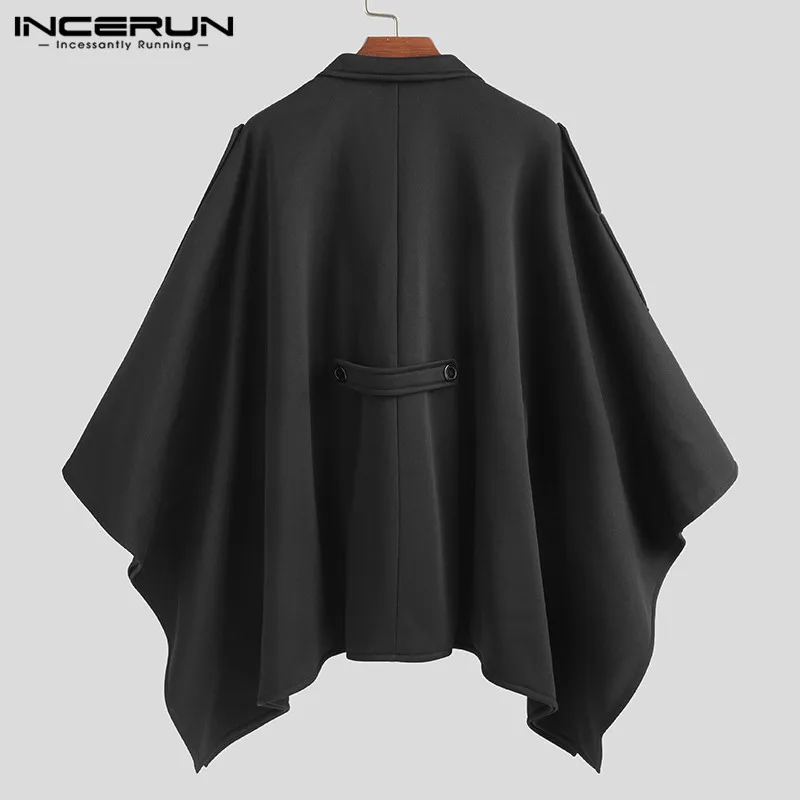 

Man Irregular Lace Up Windbreaker INCERUN Mens Trench Leisure Lapel Neck Cape Cloak Autumn Poncho Masculina Streetwear Plus Size