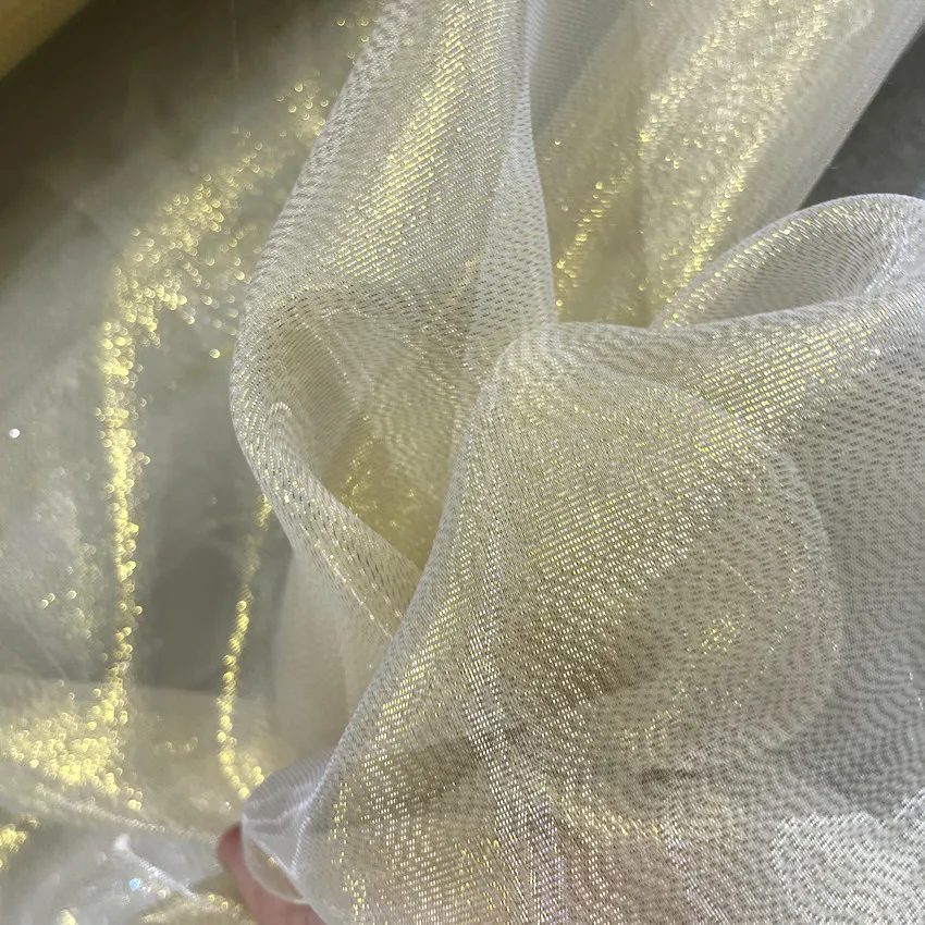 Colorful gold silk champagne gold shiny net gauze fabric fabric DIY hard gauze gold silk