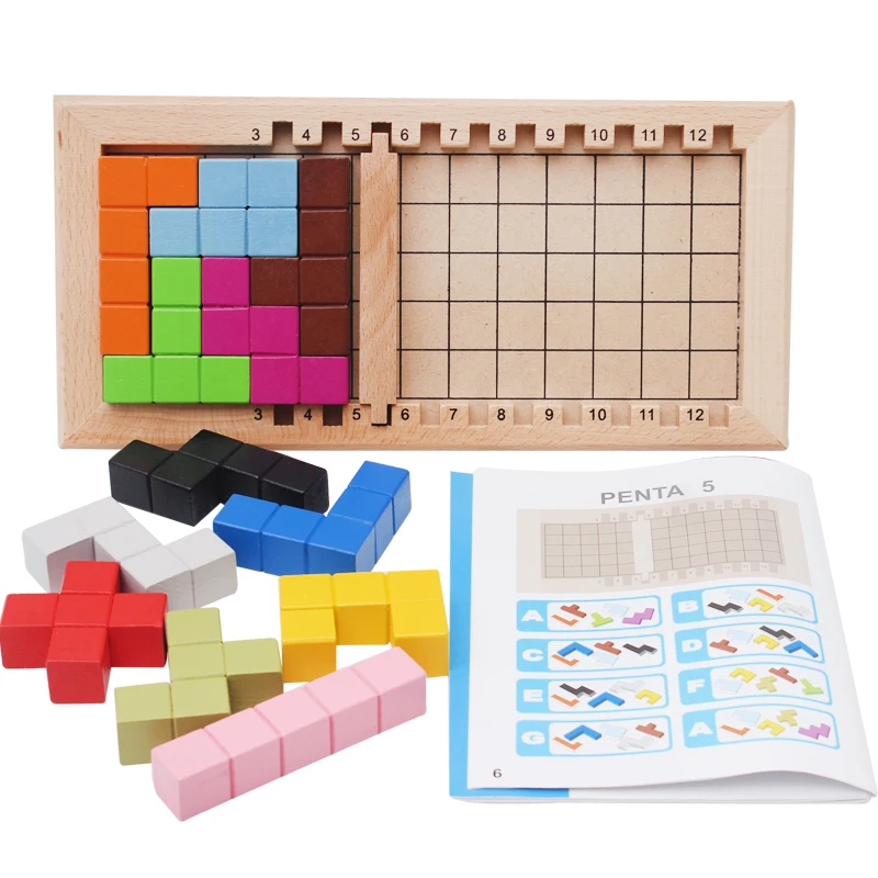 

3D Wooden Tetris Puzzle Tangram Jigsaw Brain Teasers Toy Building Game Colorful Wood Puzzles Box Intelligence Educational a