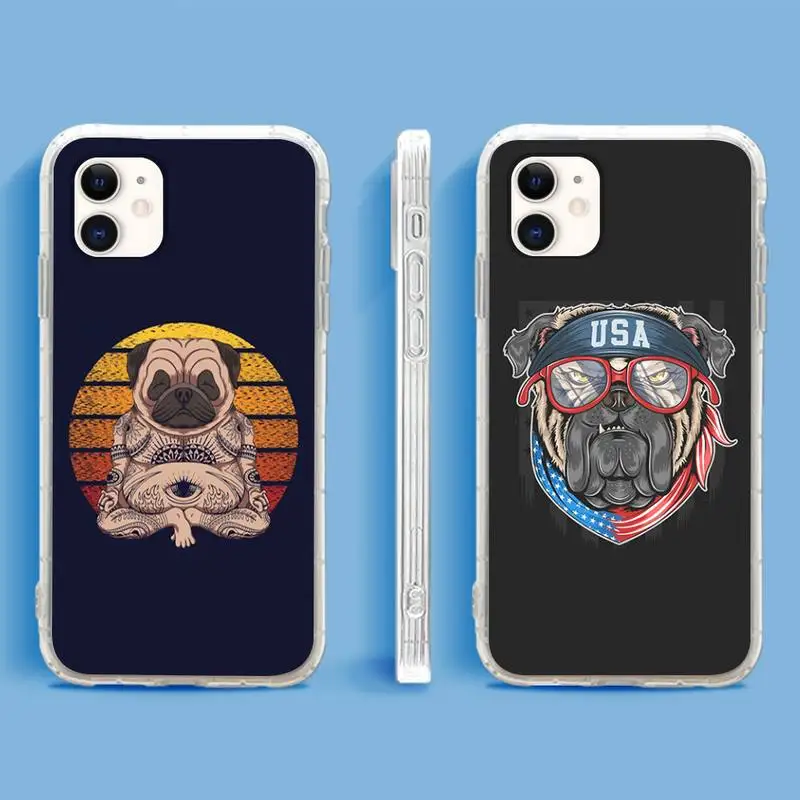 

Funny Yoga Pug Dog Phone Case For iphone 12 11 xsmax xr 8 7 6 pro 5s plus mini se soft Transparent Cover Fundas Coque