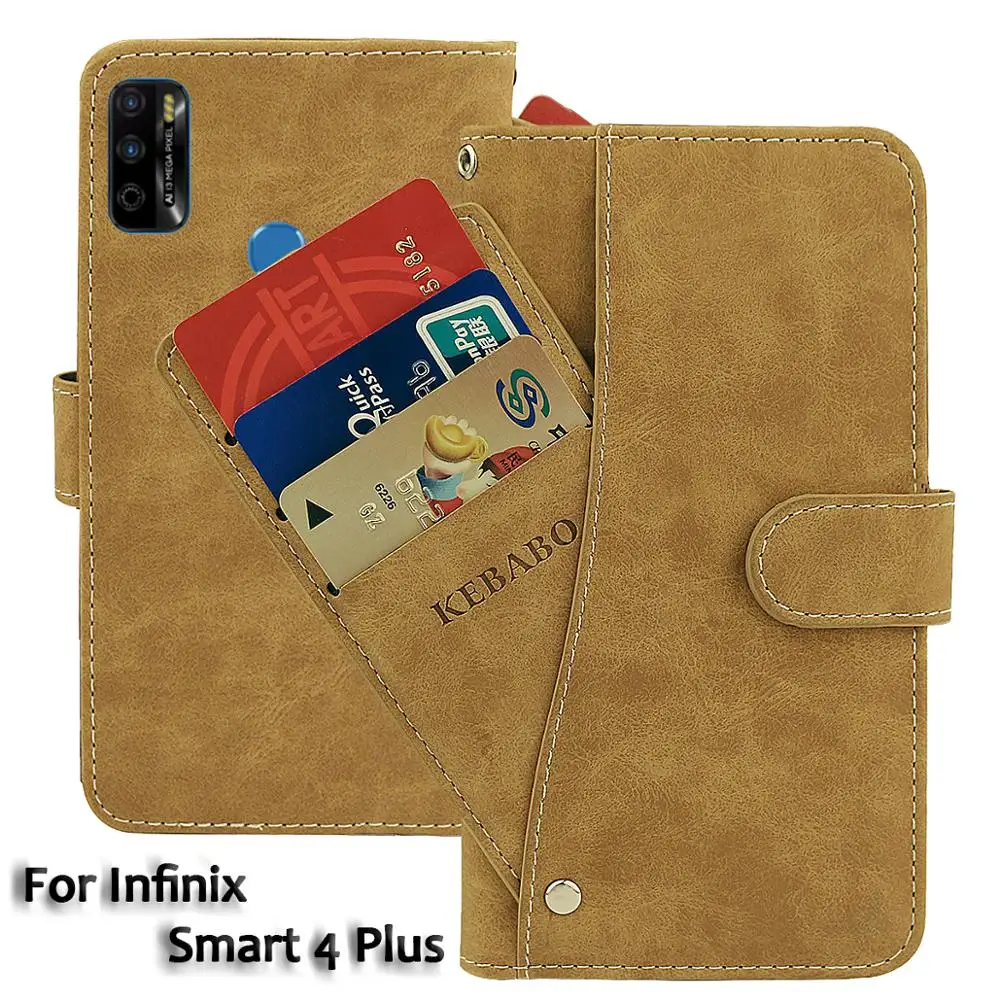 

Vintage Leather Wallet Infinix Smart 4 Plus Case 6.82" Flip Luxury Card Slots Cover Magnet Phone Protective Cases Bags