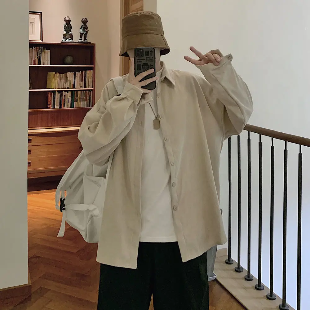 

2021 Men's Loose Solid Color Clothes Shirts Casual Thick Hawaiian Shirt Camisa Masculina Streetwear Mens Lapel Collar Shirts