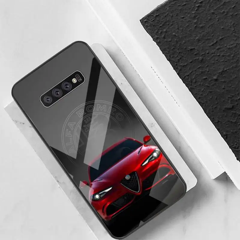 

Hot Car Alfa Romeo Logo Design Luxury Unique For Galaxy Tempered Glass Cases Apply To S10 S9 S8 S7 S6edge Plus TPU Cover