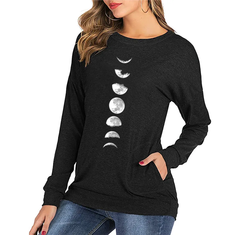 Свободная Женская толстовка с капюшоном принтом Новая Луна рукав летучая мышь