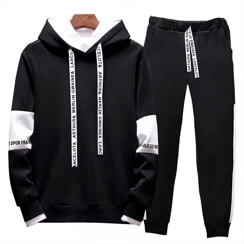 Inverno повседневные Homens толстовки Treino Conjunto com Pant Duas pedas Impresso Grosso Jaqueta Com Capuz + caldas Terno de
