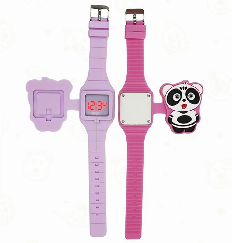 

Kids Watches Children Cute Panda Cartoon LED Electronic Watch Flip Cover Rubber Watch Boys Girls Silicone Toy Wrist Watch Gifts