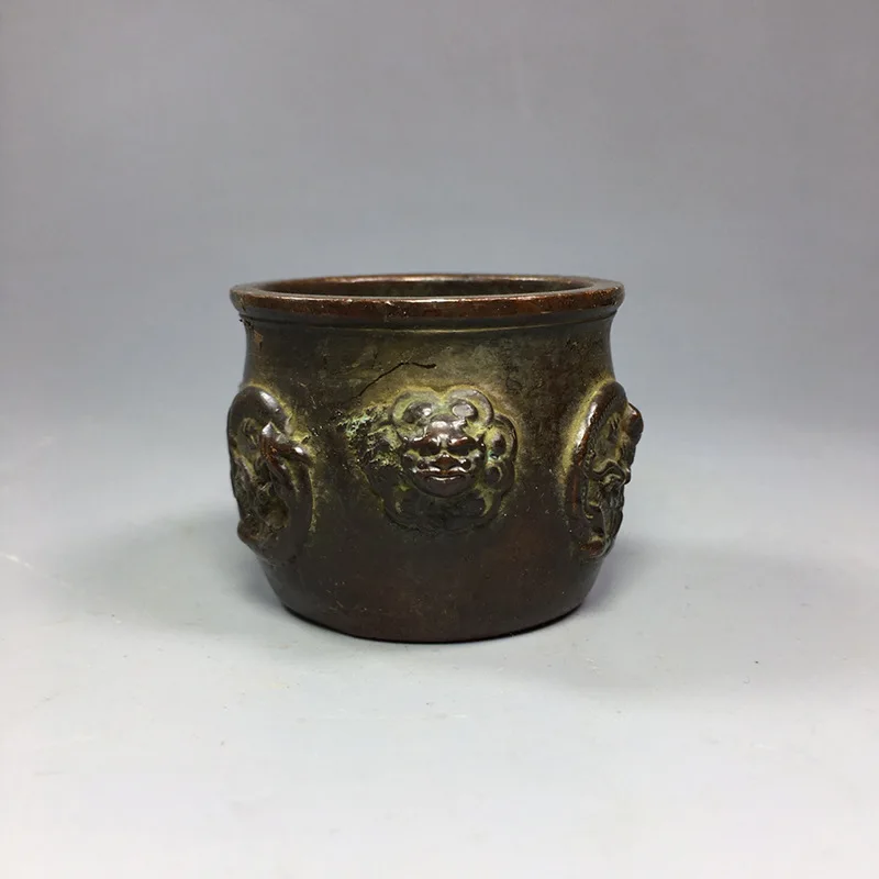

China Antique Pure Copper Carved Lion Dragon Lucky Small Incense Burner Collection Ornaments Home Decor Mascot