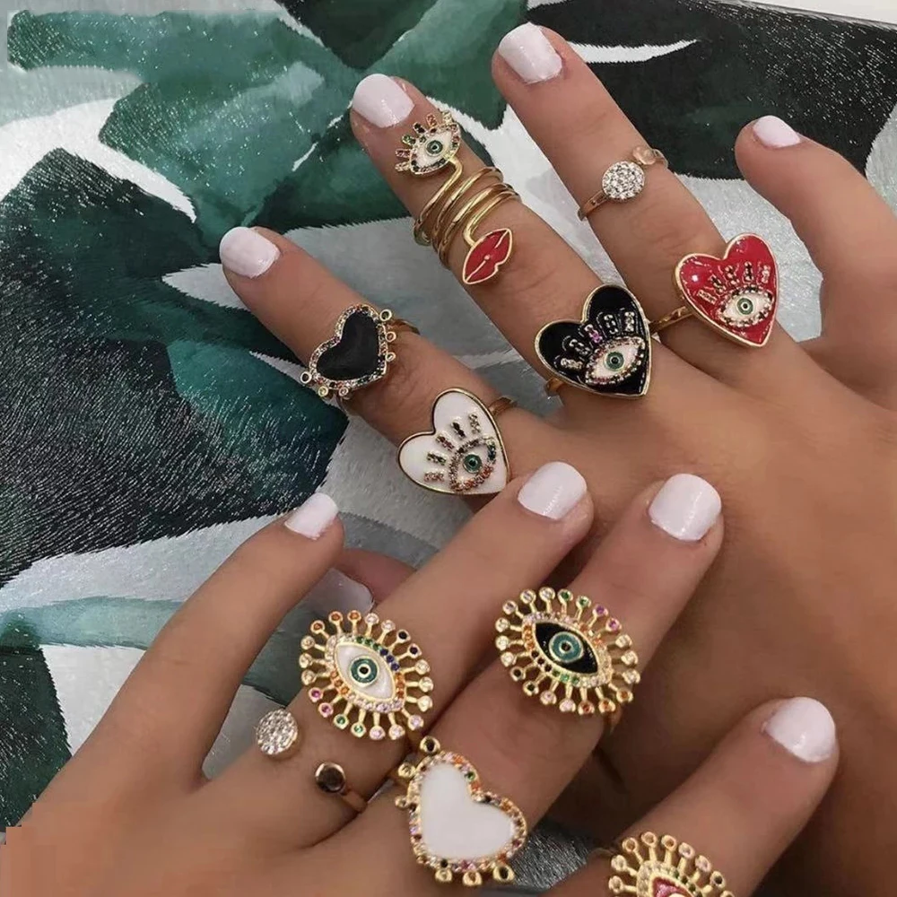 Новая мода эмаль lucky Турецкий Дурной глаз красный черный белый Богемия Радуга cz