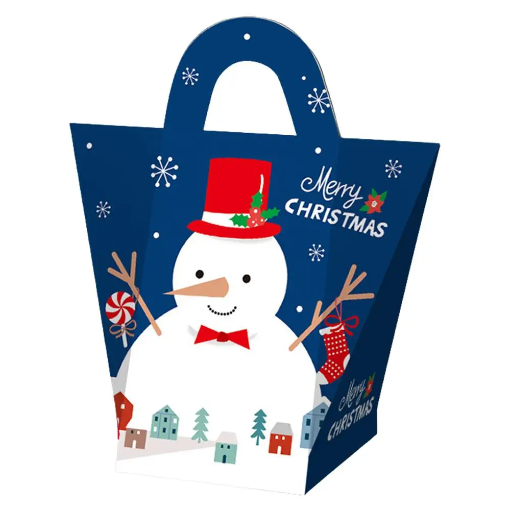 

10pcs Christmas Paper Treat Bags With Handle Merry Christmas Elk Snowman Santa Claus Candy Box Cookie Boxes Gift Boxes For Pres