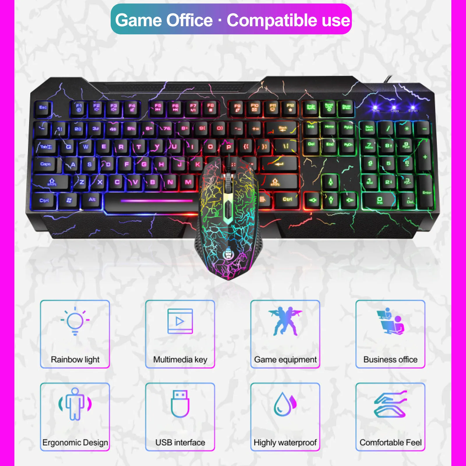 

LED Luminous Gaming Keyboard Mouse Combos USB Wired Gamer Kit Backlight Waterproof Multi-Media Keyboard And Mouse Set For PC