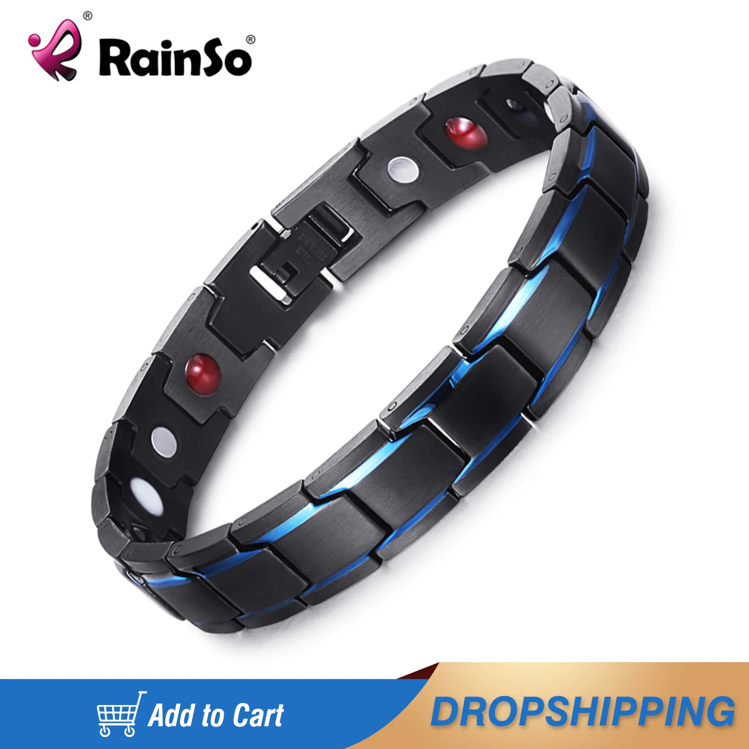 

Браслеты из нержавеющей стали с магнитной терапией RainSo для мужчин 4 в 1, мужские ювелирные изделия из нержавеющей стали, черный синий браслет...