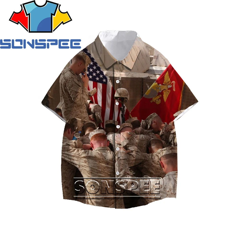 

SONSPEE Military Army Soldier Weapon 3D Men's Short Sleeve Cool Shirt Summer Fashion Casual Men's Shirt Hawaiian Beach Loose Top