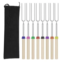 8pcs retractable marshmallow baking stick retractable kebabs and hot dog forks with wooden handles