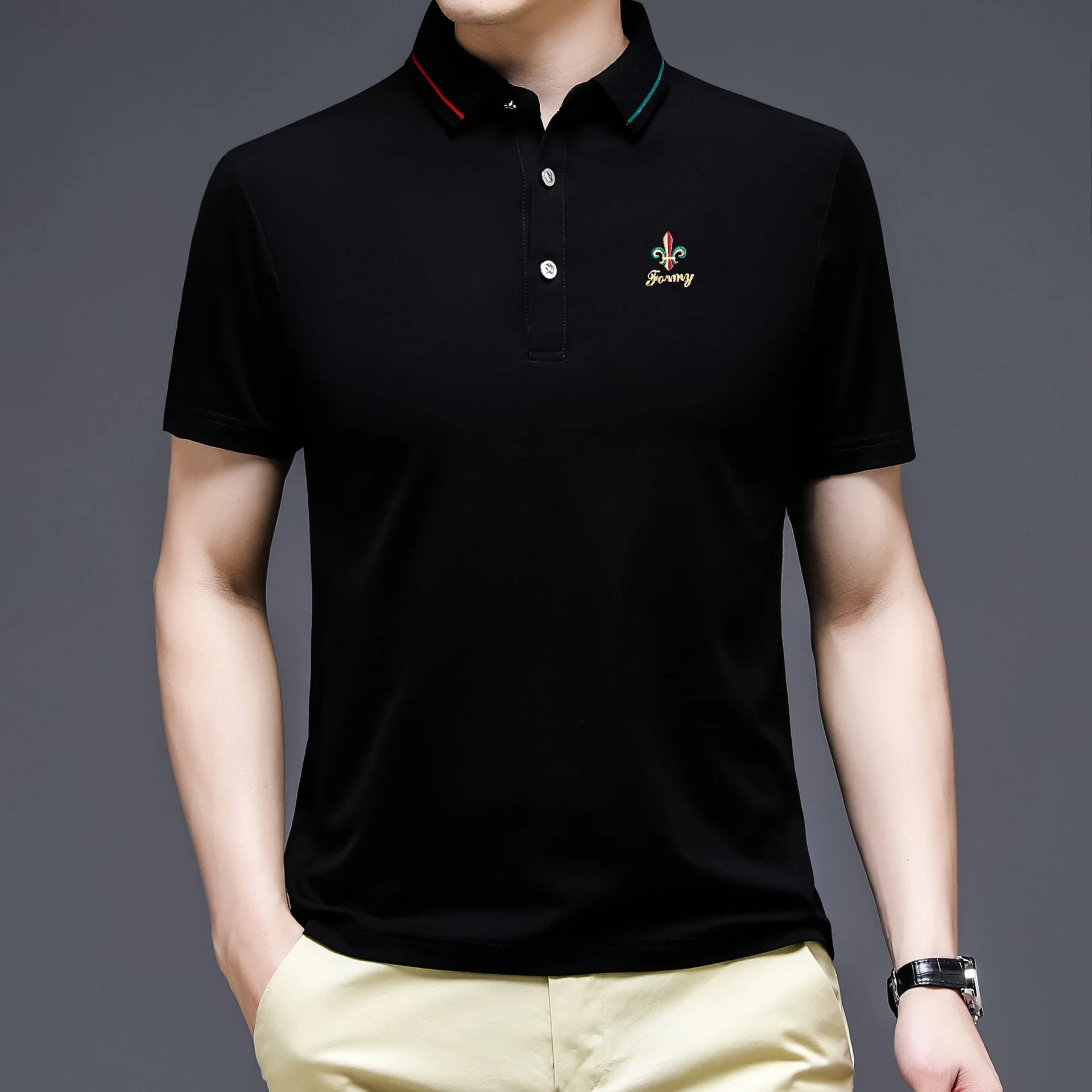 

2021 men's summer new middle-aged business men's short sleeve polo shirt casual solid color simple Lapel T-shirt for men