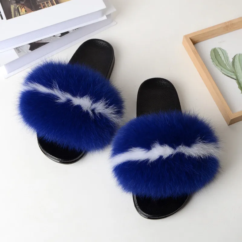 

Fox Fur Slides Women Furry Fox Fur Sandals For Woman Female Indoor Fur Shoes Fluffy Plush With Fur Slippers Fur Flip Flops 35-45