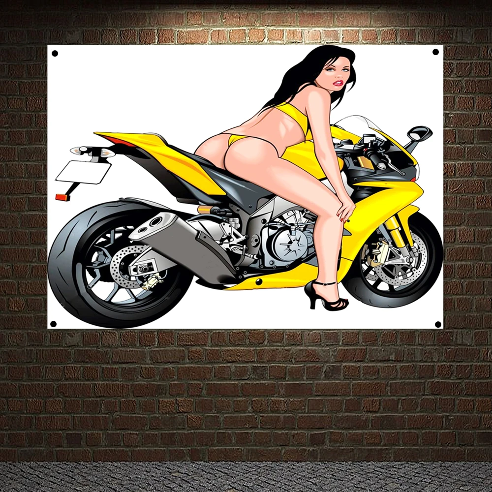 Сексуальные красотки и гонки на мотоцикле обои баннер стены Искусство детской