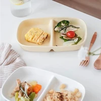 two grid tableware color glaze japanese style ceramic dividing breakfast plate for one person
