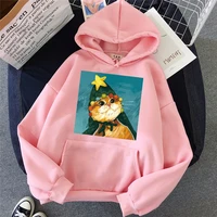 womens hoodie cartoon cat pattern print pullover mens loose sweatshirt streetwear autumn couple hoodie harajuku womens sweate