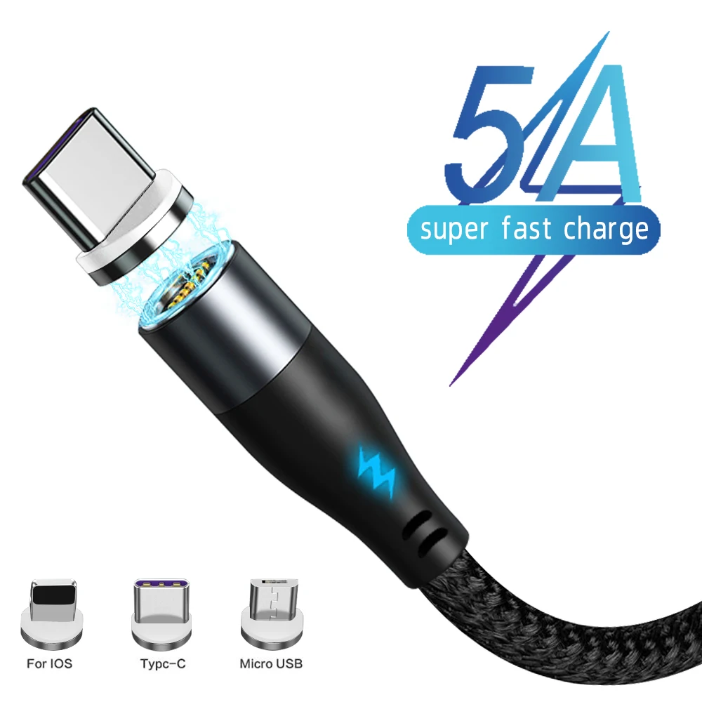 Магнитный кабель Micro USB 5A для быстрой зарядки и передачи данных iPhone Xiaomi Samsung
