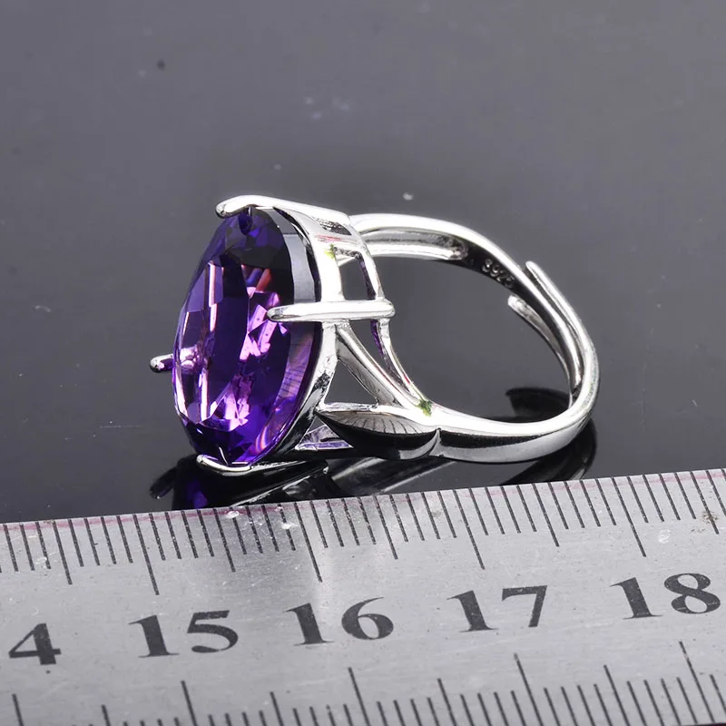 CSJ Настоящее регулируемое кольцо с аметистом большого размера Стерлинговое