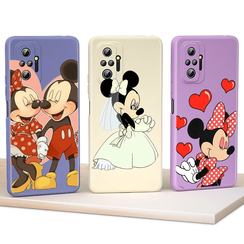 

Love Minnie Mouse For Redmi Note 10 10S 10T 9 9S 9T 8 8T 7 7S 6 5 Pro Max Plus 5G Phone Case Liquid Silicone TPU Cover