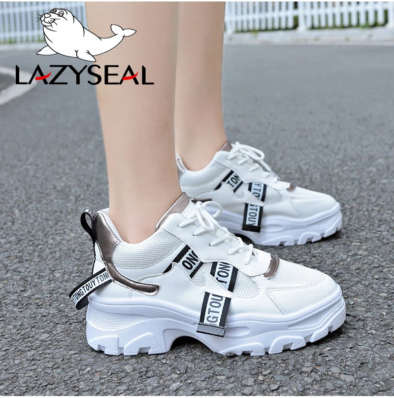 LazySeal/обувь, увеличивающая рост; женские кроссовки; ботильоны для женщин; обувь на шнуровке с круглым носком на массивном каблуке; женский Вулканизация