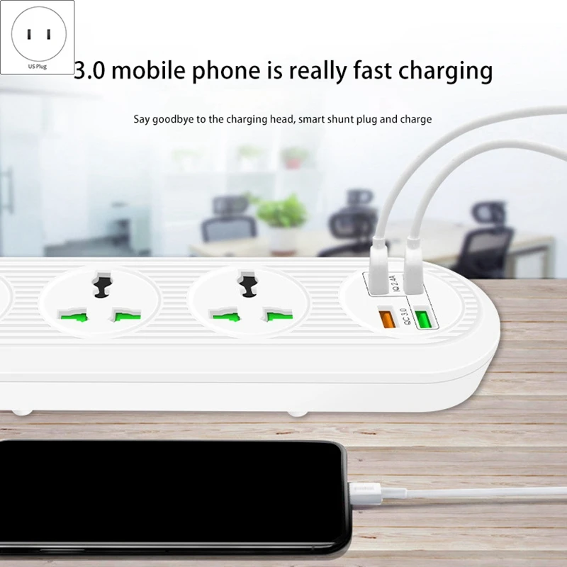 Power Strip with 3 Outlets 4 USB QC3.0 18W Ports 3000W 16A 6.5 Feet Extension Cord Surge Protector | Электроника