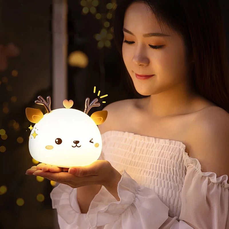 Мини-ночники с милым оленем светодиодная силиконовая лампа животными для детей