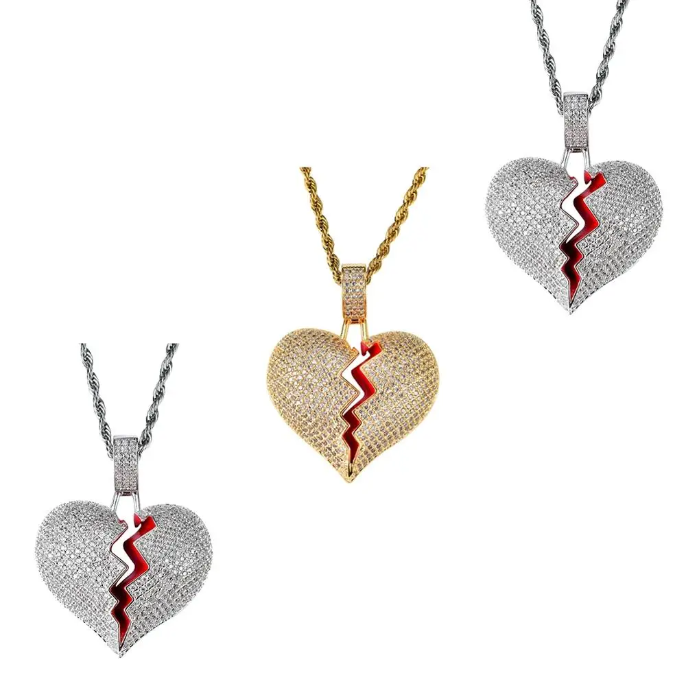 

Fashionanle Couple Necklace Broken Heart Rhinestone Pendant Alloy Chain Jewelry Gift