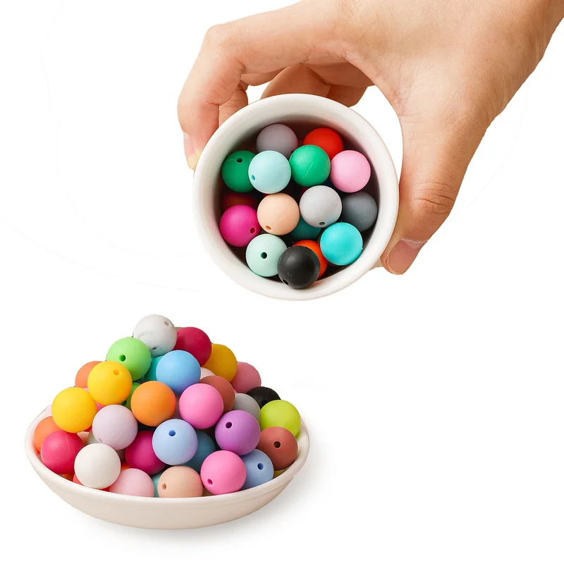 

50pc12mm Baby Teether Bpa Free Silicone Beads Diy Pacifier Chain Bracelet Chewable Round Silicone Bead Accessories For Newborn