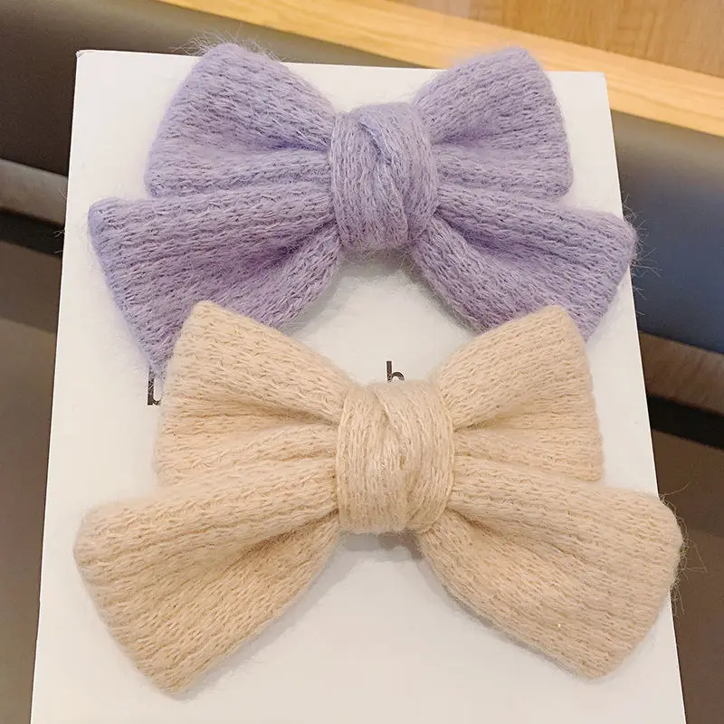 

New Women Elegant Solid Wool Knitting Big Bow Hair Clips Sweet Headband Hair Ornament Hairpins Barrette Fashion Hair Accessories