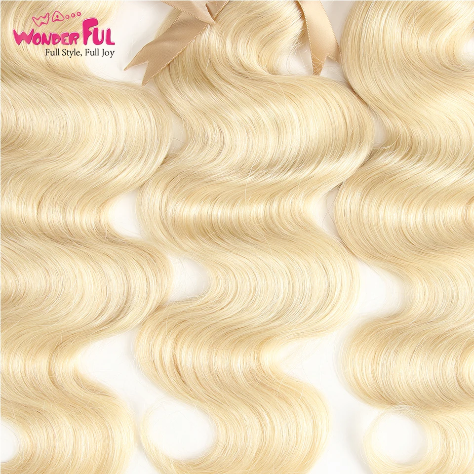 Блонд 613 пучков с фронтальным закрытием человеческие волосы пучки бразильские