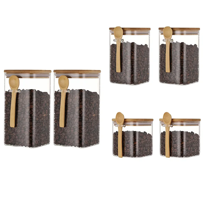 

2Pcs Sealed Jar with Spoon Storage Tank Condiment Coffee Beans Tank Kitchen Supplies Sugar Storage Bottle
