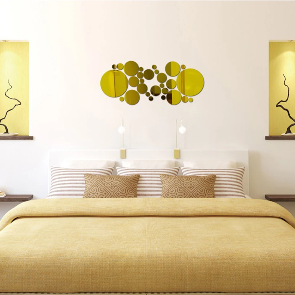 For Living Room Wall Stickers Beautiful 33 Pcs TV Background Decor Mirror Stylish | Дом и сад