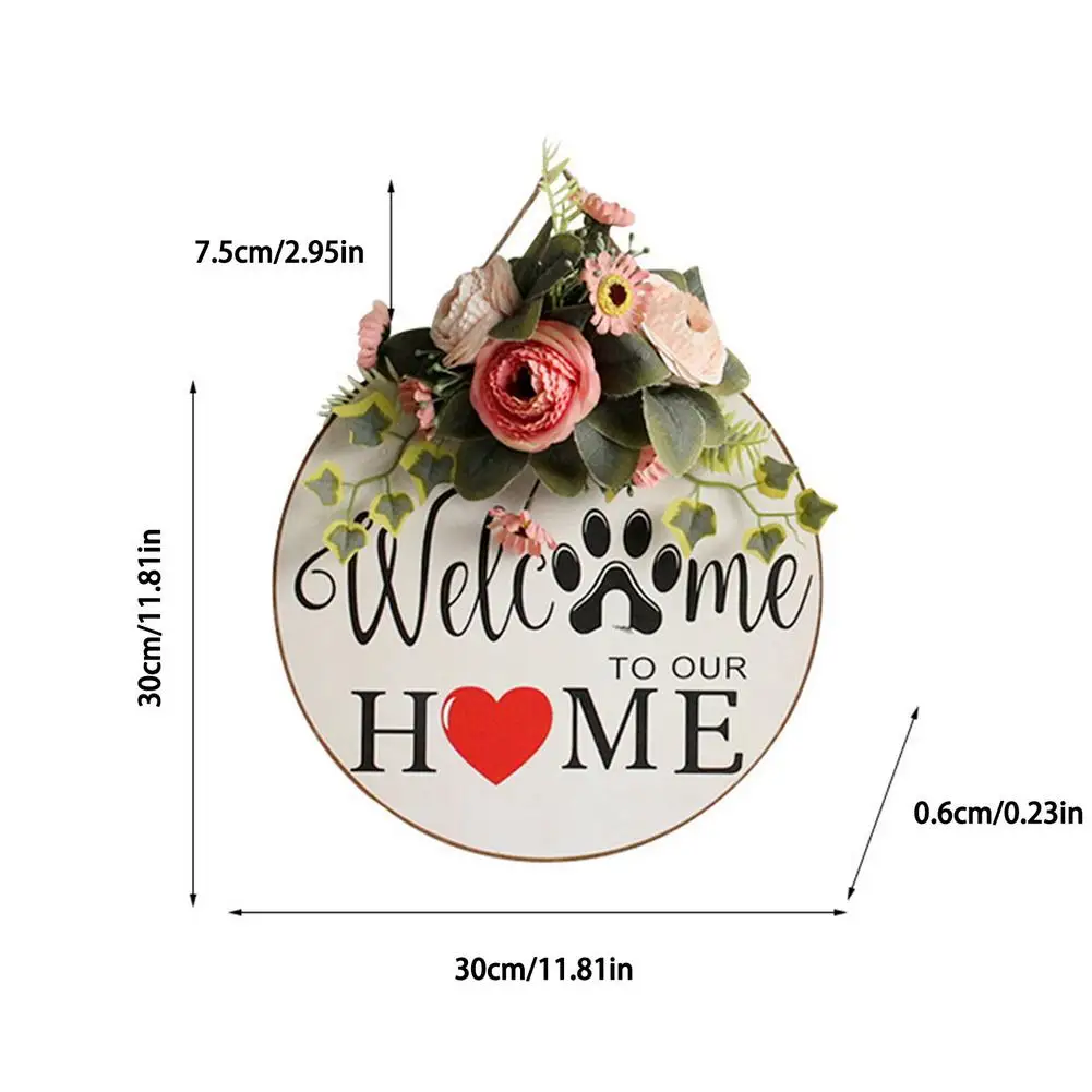 

Welcome Sign Wreath Front Door Hanger With Bow Round Outdoor Hanging Vertical Sign Wood Wreath Home Decoration
