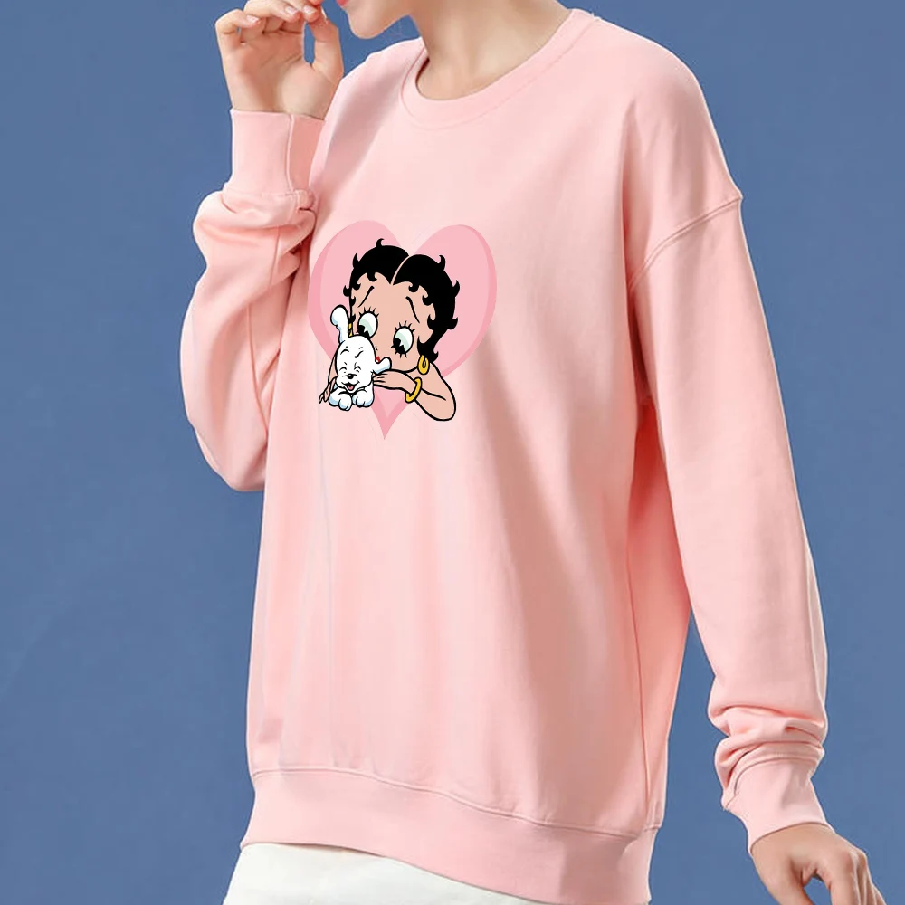 Kawaii Oversize Streetwear 90s Cartoon Print Sweetshirt for Girls Cotton Hoodie Long Sleeve Sweatshirt Women Soft Thin Sweatsuit