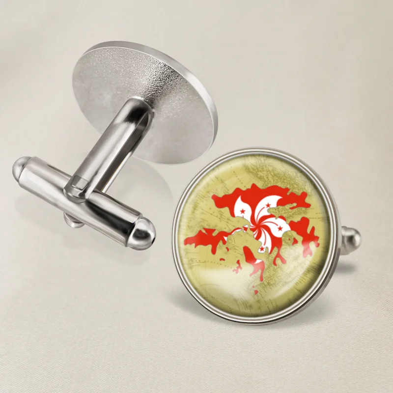 Гонконг карта запонки с изображением флага|Зажимы для галстука и запонки| |