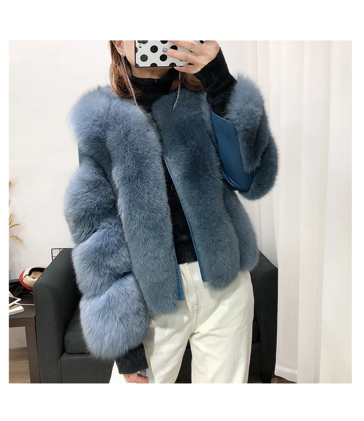 Rf1929 зимнее короткое пальто из натурального Лисьего меха Stlye FluffyReal, натуральная кожа, натуральный мех, куртка с длинным рукавом, женские пальто из натурального меха