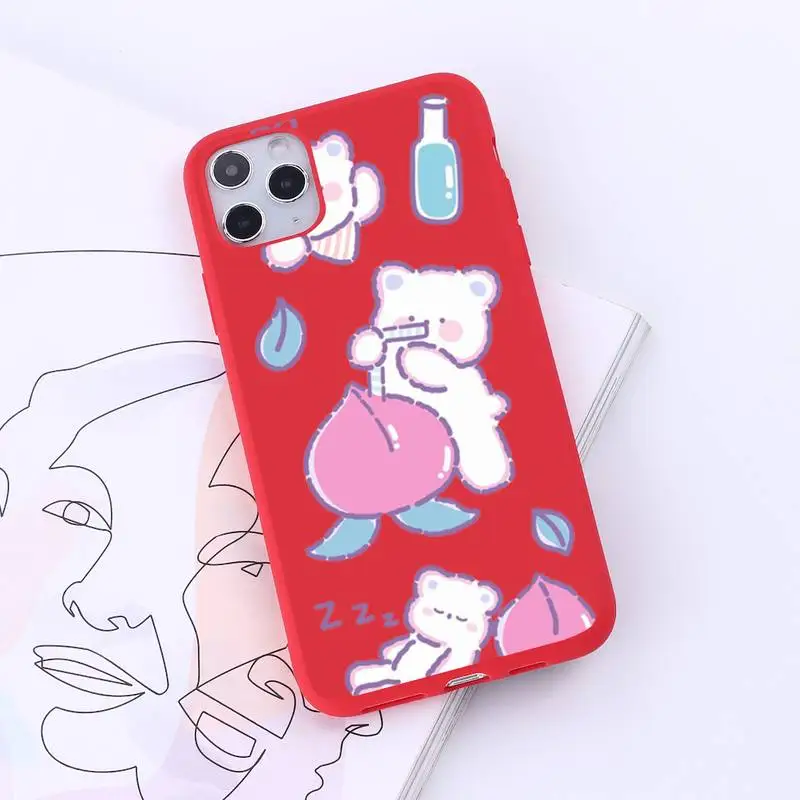 

Cute bear rabbit flower illustration Phone Case Red Candy Color for iPhone 6 7 8 11 12 s mini pro X XS XR MAX Plus