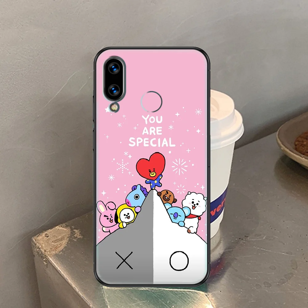 

Cute kpop Cartoon Phone case For Huawei Honor 6 7 8 9 10 10i 20 A C X Lite Pro Play black 3D hoesjes painting cell cover fashion