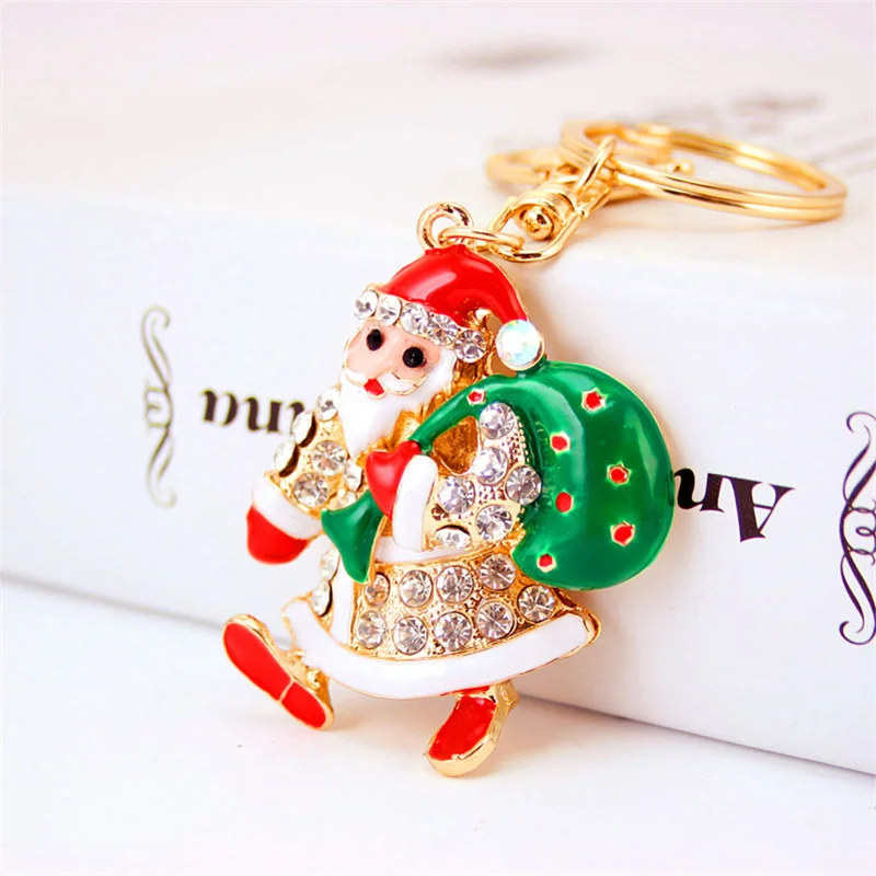 

Rhinestone Crystal Red Santa Claus Pendant Keyring Key Chain Bag Holder Fashion Car Keychain Women Christmas Jewelry Xmas Gift