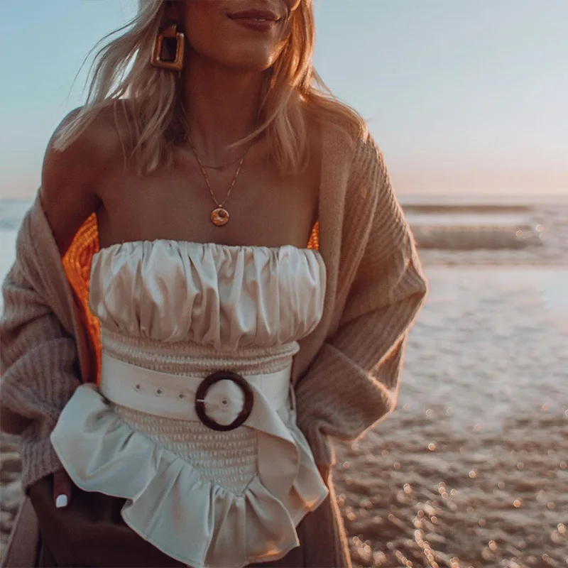 2021 новый Раффлед одна линия шеи застежкой молнией на спине Облегающая майка