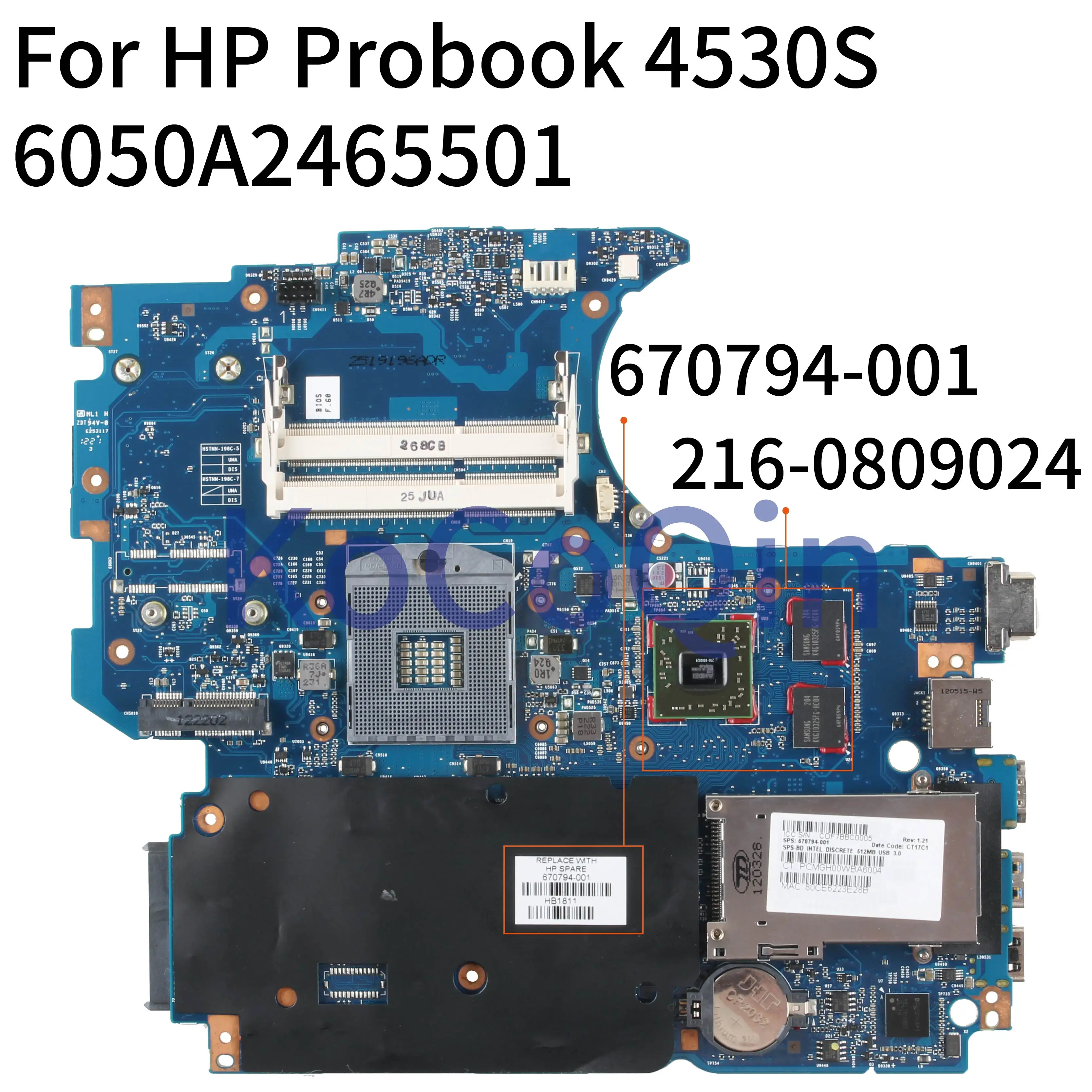 Kocoqin-placa-mãe para Computador Portátil hp Probook 4530s 4730s Placa Principal 4531001 670794 a 670794 Hm65 501 a 216 Placa-mãe para notebook