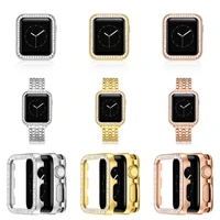 bling square diamond zinic alloy case for apple watch series 6 5 4 3 2 zircon rhinestone protect bumper cover iwatch 38mm 44mm