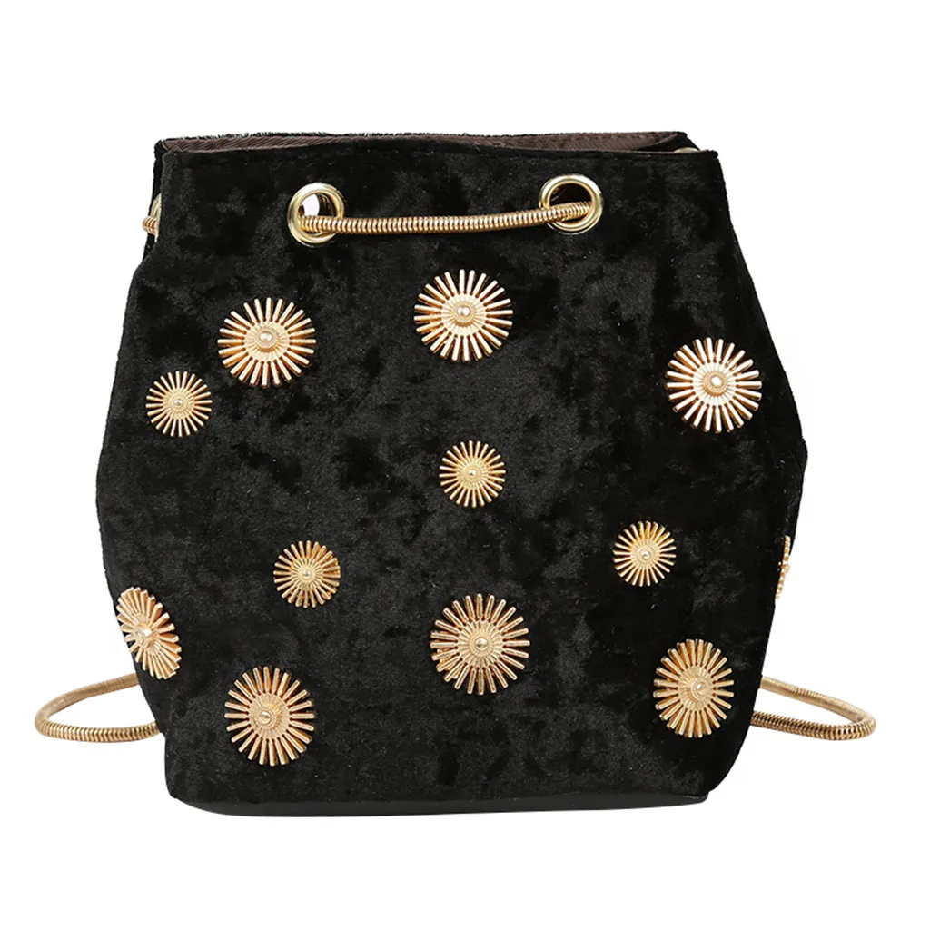 

Women's Bag Velvet Rivet Bucket Bag Joker Shoulder Bag Messenger Bag PU Leather Ladies Messenger Bag Female Pure Color Small