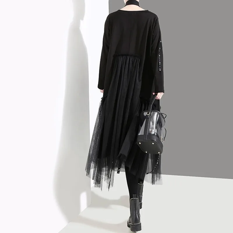 Асимметричное женское платье CHICEVER с длинным рукавом и круглым вырезом лоскутное