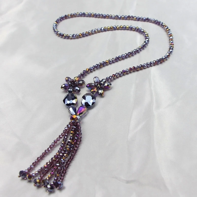 Женское длинное ожерелье в стиле бохо элегантное розового цвета с бусинами и